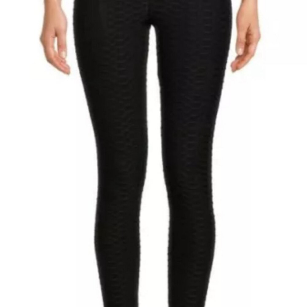 No Boundaries Women XL (15-17) Black Honeycomb Texture Stretchy Ankle‎ Leggings